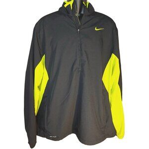 Nike Dri-Fit Half-Zip Jacket XL Pullover Black & Fluorescent Yellow Lightweight